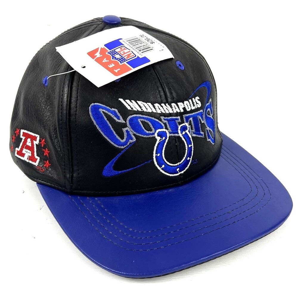NWT Vintage Pro Elite Indianapolis Colts Leather Hat NFL Strap Back Black USA